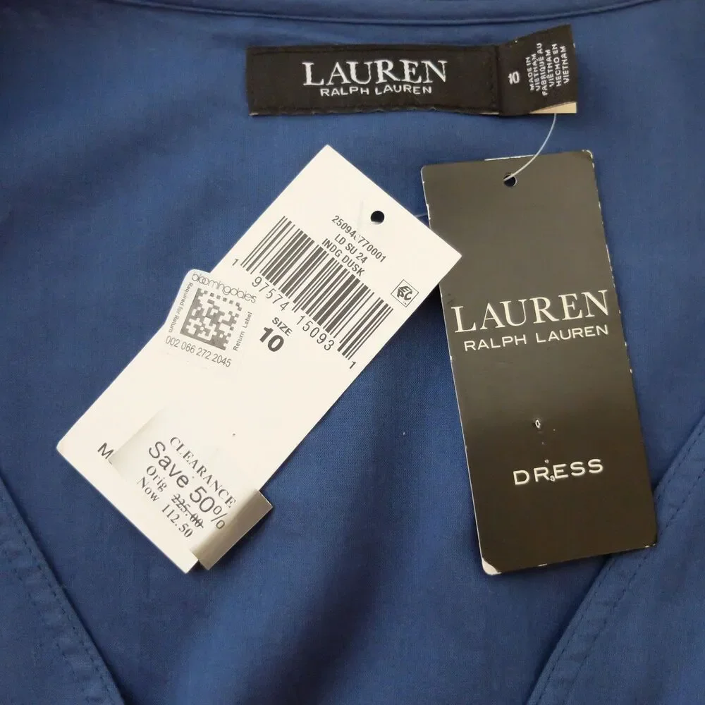 Lauren Ralph Lauren Indigo Dusk Tie-Front Cotton Voile Surplice Dress Size 10